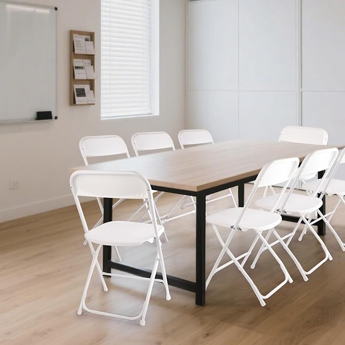 6 Pack White Folding Chairs, Portable Stackable Commercial Foldable Chair, Indoor Outdoor Plastic Folding Chair for Events/Office/Home/Wedding/Party, 400lbs Capacity