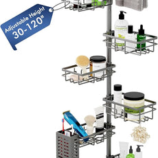 Corner Shower Caddy Tension Pole,30-120 Inch Adjustable Shower Organizer, 6-Tier Shower Shelves with Towel Rack/Toothbrush Holder/Soap Dish, Bathroom Corner Storage Rust-Resistant
