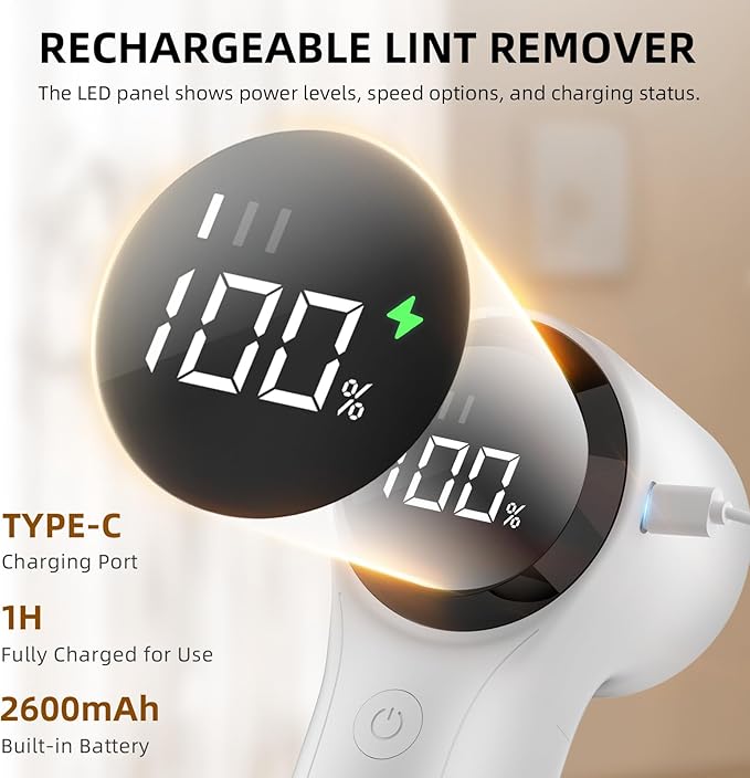 Fabric Shaver, Electric Lint Remover, Rechargeable Lint Shaver, Household Essentials for Clothes, Upholstery, Furniture, Sweater Defuzzer to Remove Pilling, Battery Operated, White