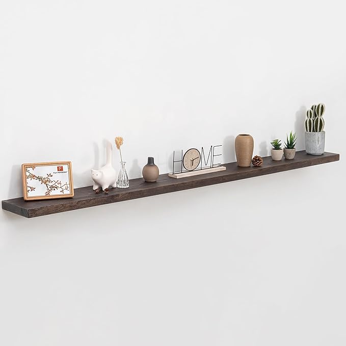 Fun Memories Floating Shelves for Wall, 72" W x 9.3" D Wood Floating Shelf with Invisible Heavy-Duty Metal Bracket, Deep Floating Shelf for Living Room Kitchen, Walnut Finish