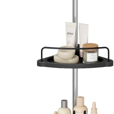 SONGMICS Corner Shower Caddy Tension Pole, 4-Tier Rust-Resistant Shower Organizer, Shower Shelf, Drill-Free, 35.8 to 118.1 Inches, Height Adjustable Trays, for Bathroom, Ink Black UBCB008B01