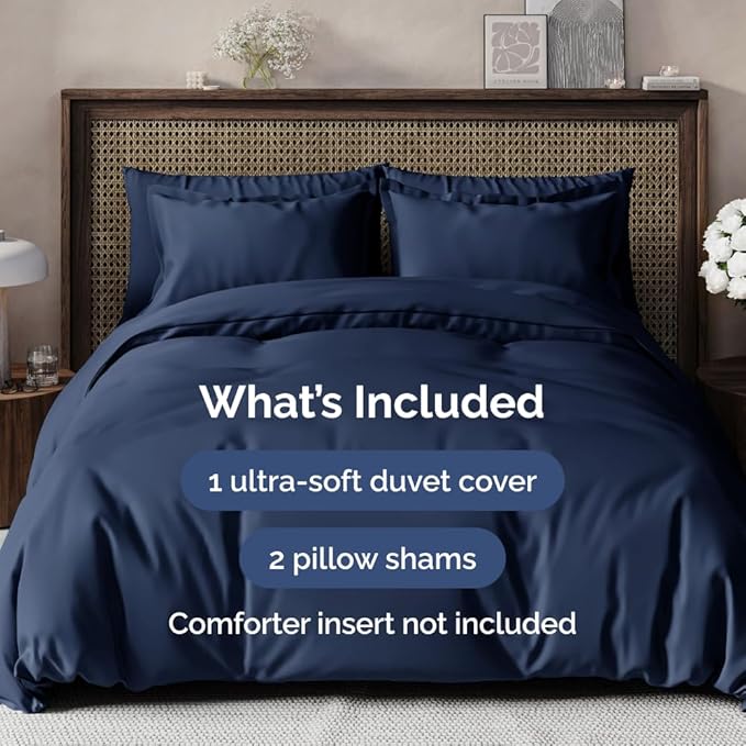 Duvet Cover Oversized King Size Set - Extra Soft Duvet Cover 120 x 98 with 2 Pillow Sham - Hotel Luxury, Easy Care and Fade Free with Zipper Closures & Ties - Comfy Breathable Bedding Set (Navy Blue)