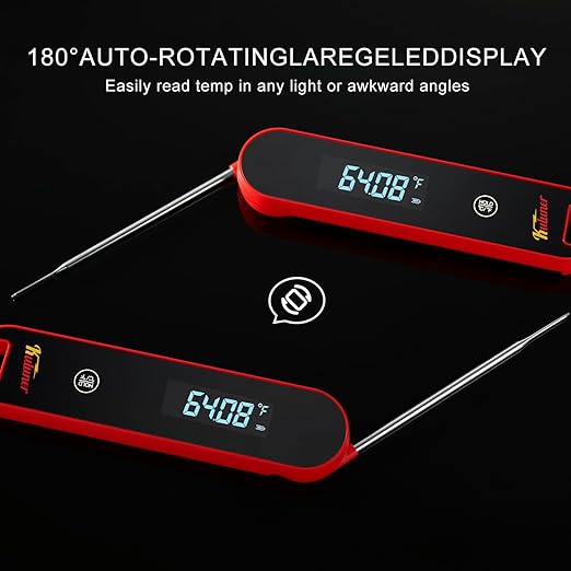 KULUNER The Latest Thermocouple Instant Reading Meat Thermometer Digital,Faster Less Than 0.6 Second Response,IP67 Waterproof Thermometer Suitable for Grilling, Cooking,BBQ Gifts for Men (Red)