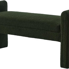 24KF Modern Upholstered Bed Bench Covered with Soft Boucle Teddy Fabric, Lovely Entryway Bench Ottoman with Armrest,5062-Dark Green