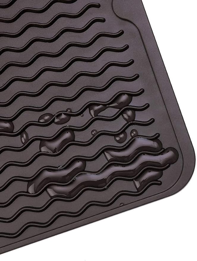 Silicone Dish Drying Mat for Multiple Usage,Easy clean,Eco-friendly,Heat-resistant Silicone Mat for Kitchen Counter or Sink,Refrigerator or Drawer Liner Coffee S 12 inches x 6 inches