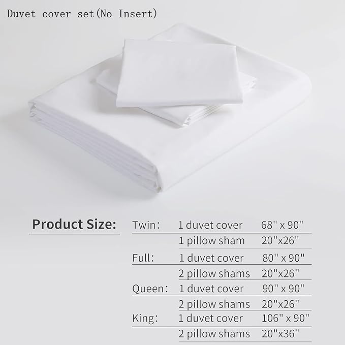Full Duvet Cover Set 100% Egyptian Cotton, 3Pcs Bedding Set- 1 Duvet Cover(No Insert) with 2 PillowShams, 400 Thread Count Super Soft Comforter Cover with Corner Ties(Full 80x90 Inches, White)