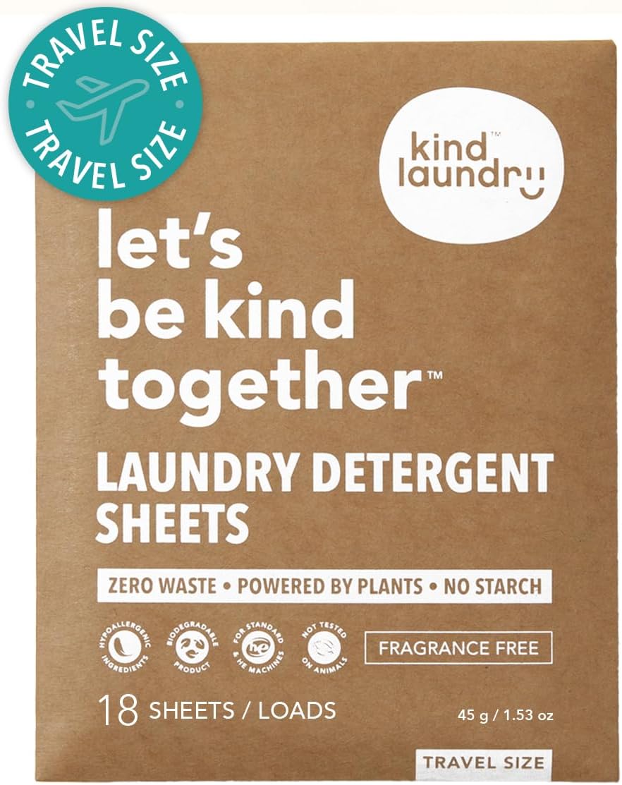 Kind Laundry Detergent Sheets – 32 Loads Ocean Breeze, EWG Verified, No Residue After Wash, Eco Plastic-Free Liquidless Laundry Soap, Non-Toxic Formula, for Sensitive Skin, Travel & Dorm Friendly
