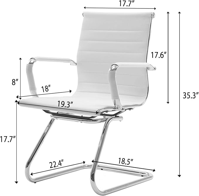 White Office Desk Chair No Wheels Set of 8 PU Leather Computer Chairs Mid Back Guest Chairs for School Reception Conference Waiting Room, White