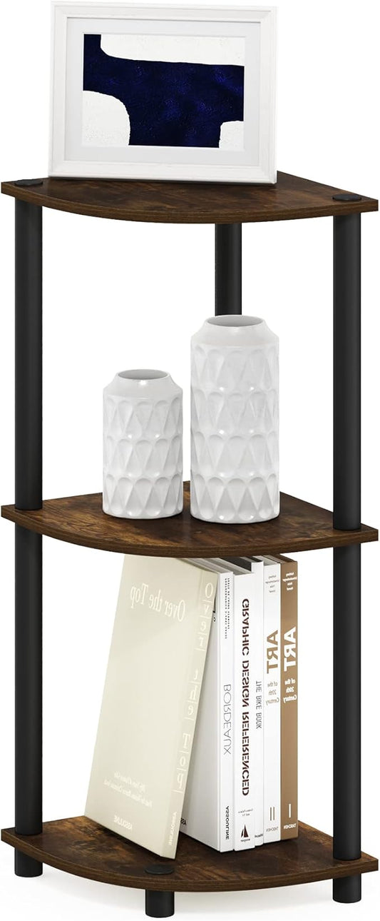 Furinno TURN-N-TUBE Corner Shelf, 3-Tier Corner Bookshelf, Display Storage Shelves with Open Shelves, for Organization and Storage, Living Room, Home Office, Garage, Amber Pine