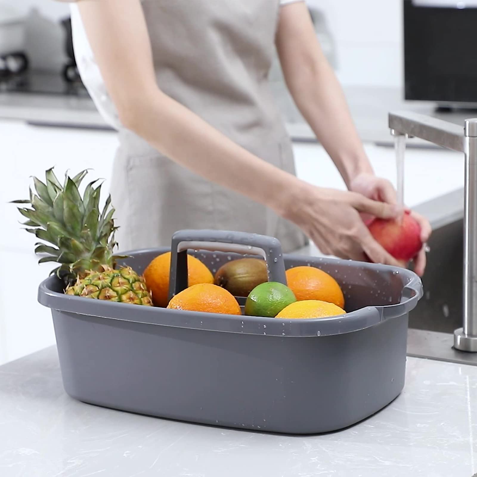 JiatuA Large Cleaning Supplies Caddy Portable Shower Basket Supply Organizer with Handle Plastic Bucket Tool Storage for Bathroom, Bedroom, Kitchen, College Dorm, Garden, Dark Gray Dormly