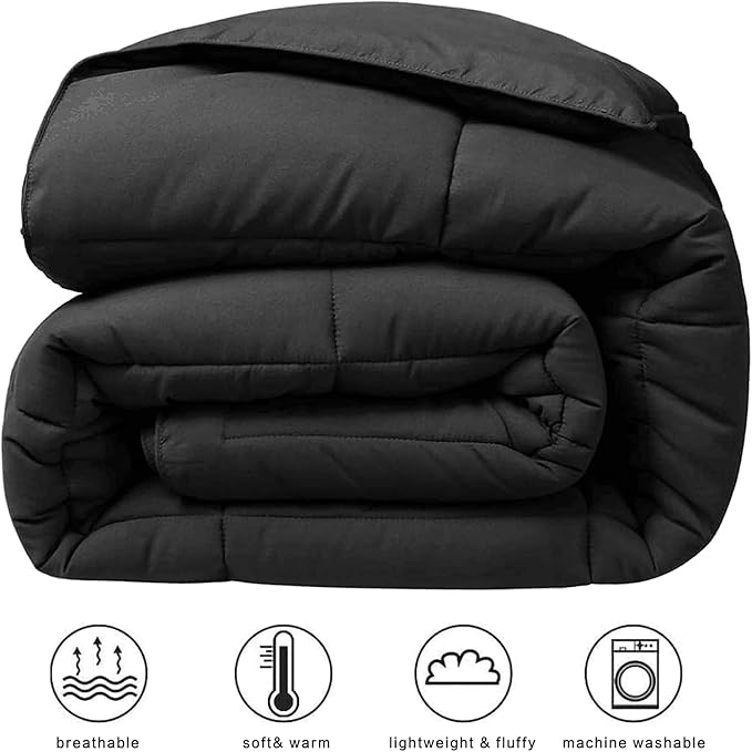 COHOME Quilted King Size Comforter - All-Season Down Alternative Duvet Insert - Luxury Hotel Winter Warm Black Comforter with Anti-Clump Tech & 8 Tabs- Reversible - Gift for Women & Men （90"x102"）
