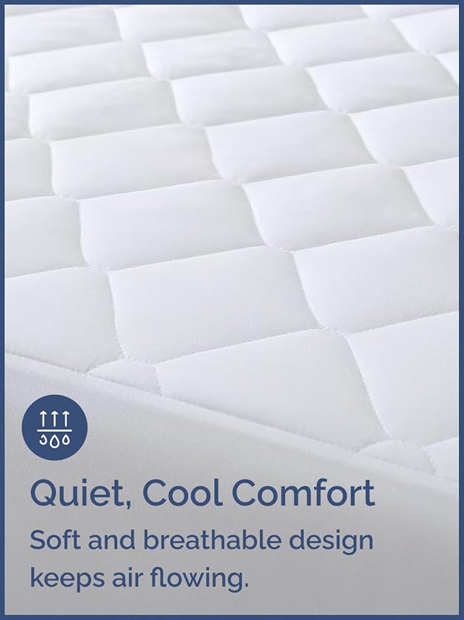 Quilted Fitted Mattress Pad King Size - Elastic Fitted Mattress Topper Protector & Cover - Breathable, Soft, Low Profile Top Cover with 8-16 Inch Deep Pockets - Easy-Fit and Machine Washable - White