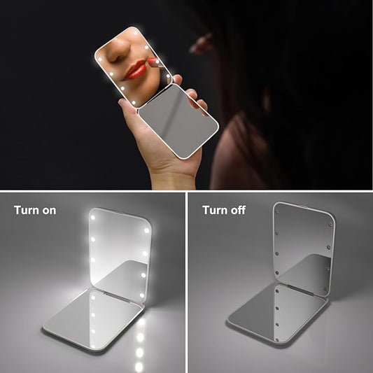 Kintion Wheat Straw Compact Mirror, 1X/3X Magnification, Lighted, Folding, Portable, Eco-Friendly, Great Gift