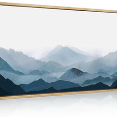 Blue Framed Mountain Landscape Wall Art Fog Mountain Painting Wall Decor for Bedroom Living Room Office Decor 20x40 Inch