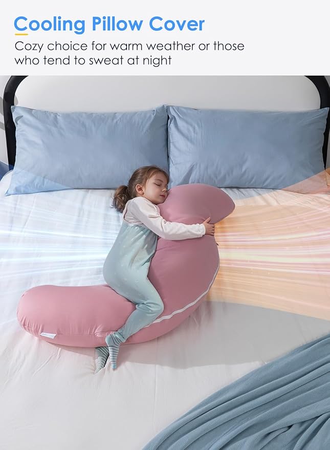 QUEEN ROSE Cooling Body Pillow, Full Body Support Pillow for Side Sleepers, Soft S Shaped Hug Pillow for Adults, Pink