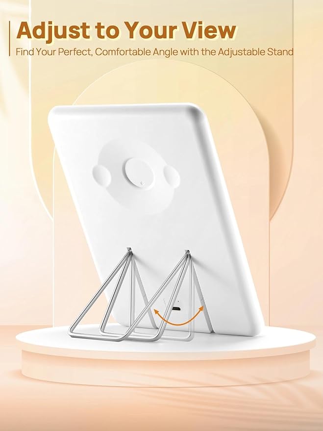 OMIRO Travel Makeup Mirror with Light, 10 x 7 inch Lighted Desk Mirror with Adjustable Stand and 3 Lighting Modes for Shaving and Travelling, White