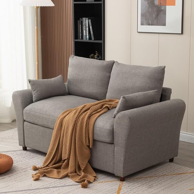 Panana Modern 2 and 3 Seats Loveseat Sofa Couch with Storage, Small Love Seat Couches for Living Room, Bedroom, Apartment, Office (Light Gray Linen Fabric, Sock Arm - 2 Seater)