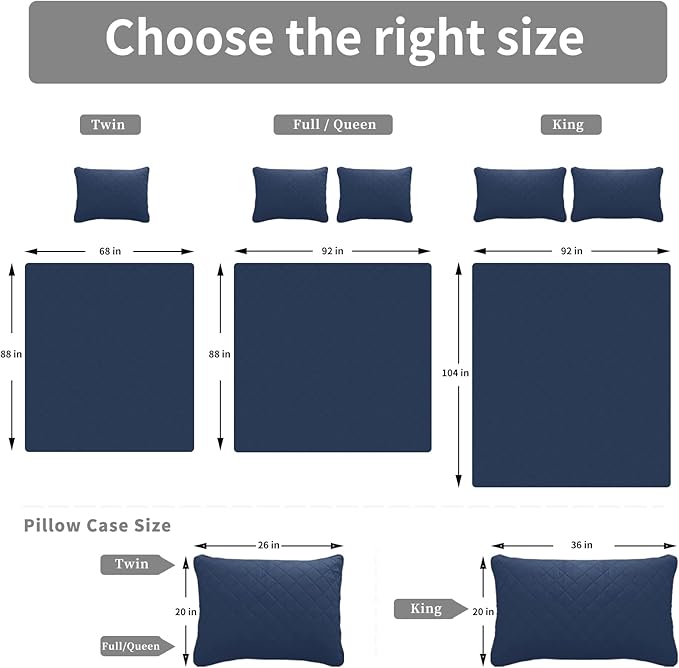 Easy-Going Twin Size Reversible Quilt Set with 1 Quilt and 1 Pillow Sham, Soft Bed Quilt Cover, Water Resistant Lightweight Microfiber Bedspread, Stain Resistant, Dark Blue/Light Blue
