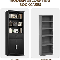 Rresyet Bookcase, 6 Tier Black Bookshelf 28