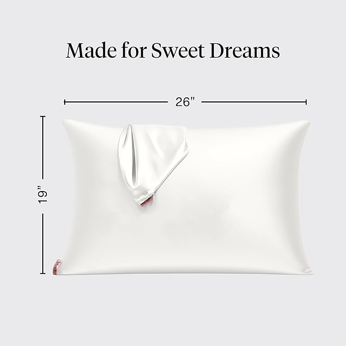 Kitsch Satin Pillowcase with Zipper for Hair & Skin, Softer Than Silk Pillow Cases Standard Size, Wrinkle-Free, Smooth and Cooling Satin Pillow Covers, 19"x26" - Ivory