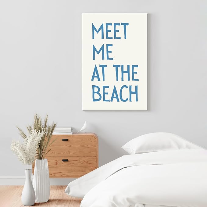 Trendy Meet Me At The Beach Posters Blue Coastal Cowgirl Wall Art Funky Summer Room Decor Vintage Beachy Canvas Prints Ocean Theme Aesthetic for Bathroom Dorm Apartment Bedroom 20x30in Unframed