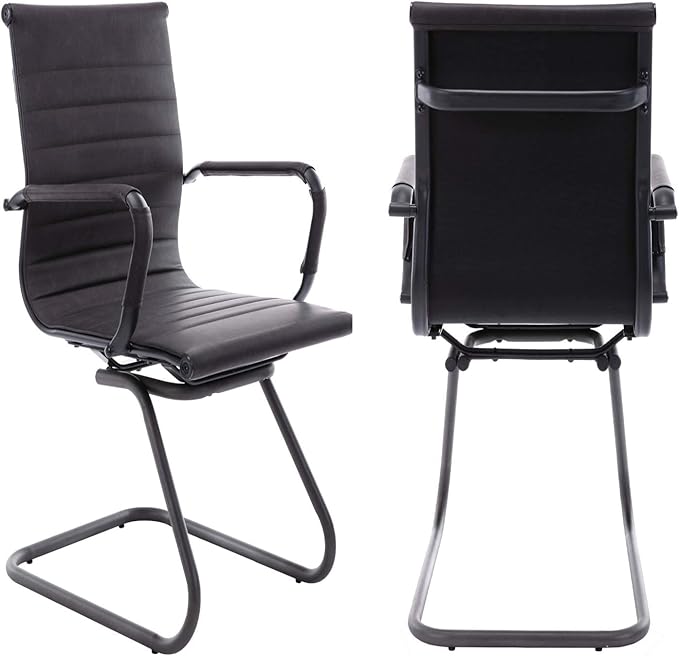 Office Desk Chair No Wheels Set of 8 PU Leather Computer Chairs Mid Back Guest Chairs for School Reception Conference Waiting Room, Vintage Charcoal
