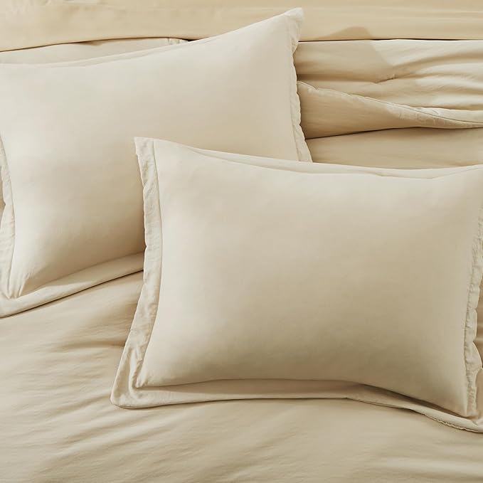 WRENSONGE Full Size Comforter Set- 7 Pieces Soft Beige Bed in a Bag Full with Fitted Sheet, Flat Sheet, 2 Pillow Shams, 2 Pillowcases, Warm Bedding Sets for All Season
