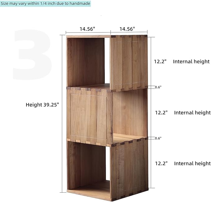 Solid Wood Corner Shelf, Square Bookcase Cube Tower, Stationary Shelves - Sturdy Freestanding Organizer for Beside TV Stand&Room Corners, Storage Display for Small Spaces, Rustic Brown, 3-Tier
