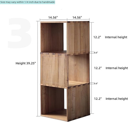 Solid Wood Corner Shelf, Square Bookcase Cube Tower, Stationary Shelves - Sturdy Freestanding Organizer for Beside TV Stand&Room Corners, Storage Display for Small Spaces, Rustic Brown, 3-Tier