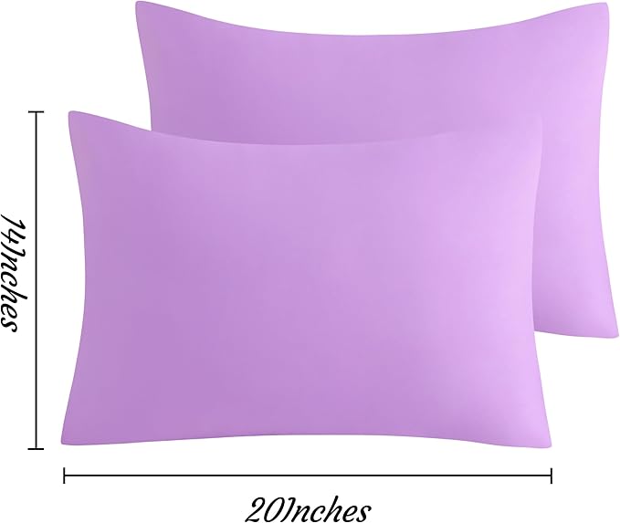 NTBAY Toddler Pillow Cases Set of 2, 2 Pack Brushed Microfiber 14x20 Pillow Cases, Soft, Wrinkle, Fade, Stain Resistant Light Purple Pillow Cases with Envelope Closure, 14x20 Inches, Ligt Purple