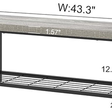 FOLUBAN Entryway Bench, Rustic Wood and Metal Shoe Storage Bench for Hallway Front Door Entrance, Industrial Indoor Bench for Bedroom Living Room, 43.3 Inch Light Grey
