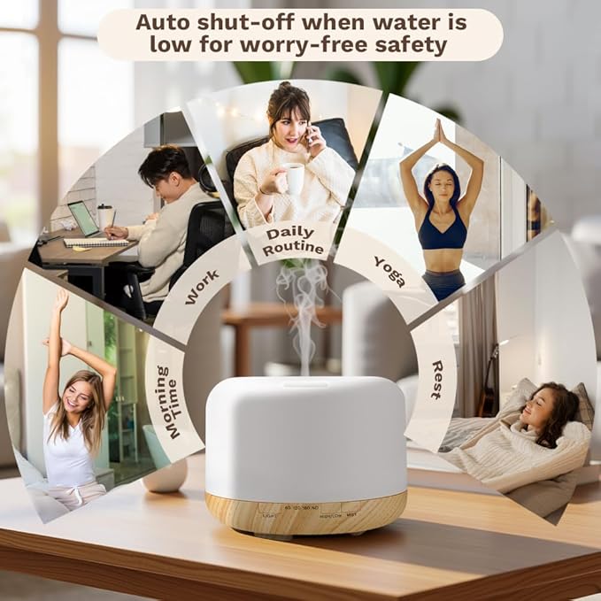 Essential Oil Diffuser 500ml,Aromatherapy Diffuser with 7 LED Lights,Quiet Air Humidifier 4-in-1 with Timer & Auto-Off,Compact Scent Diffuser for Bedroom,Yoga,SPA,Baby Room(Portable Model)