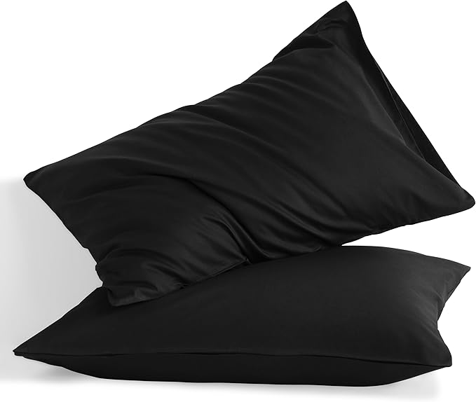NTBAY Standard Cotton Pillowcases - Envelope Closure 20x26 Pillowcases Set of 2, Breathable and Soft Bed Pillow Cases, Black
