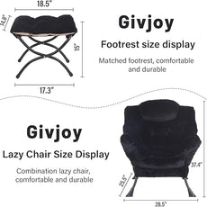 Plush Lazy Chair and Ottoman, Large Contemporary Accent Lounge Chair with Armrests and a Side Pocket, Modern Leisure Upholstered Sofa Reading Armchair with Footrest for Bedroom, Living Room