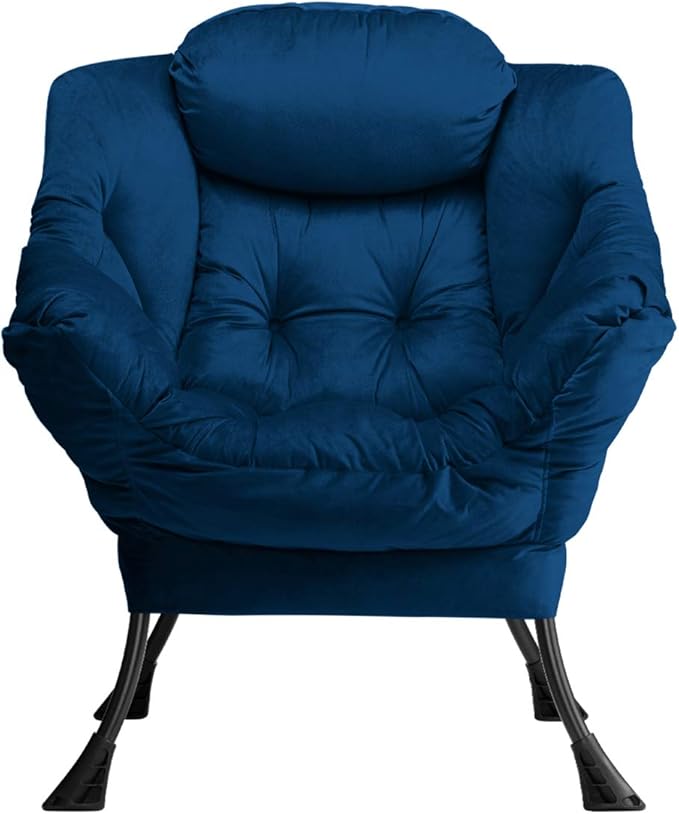 HollyHOME Lazy Chair with Armrest and Side Pocket, Comfy Accent Lounge Chair,Leisure Sofa Armchair for Living Room, Bedroom, Dorm, or Small Spaces, Oversized Reading Sofa Chair,Velvet Royal Blue