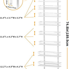 Moforoco White Narrow 9-Tier Over The Door Pantry Organizer, Pantry Organization and Storage, Metal Hanging Basket Wall Spice Rack Seasoning Shelves, 12.2
