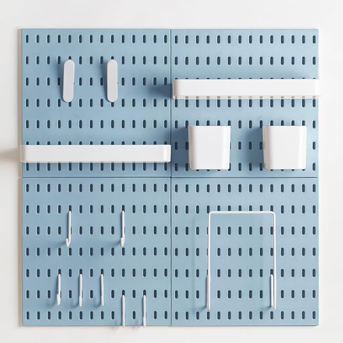 Pegboard Combination Kit, Wall Mounted Storage Set with 4 Pegboards & 14 Accessories Hanging, Blue Peg Boards Organizer for Walls Display, Crafts Organization, Kitchen Organizer, 22" x 22"