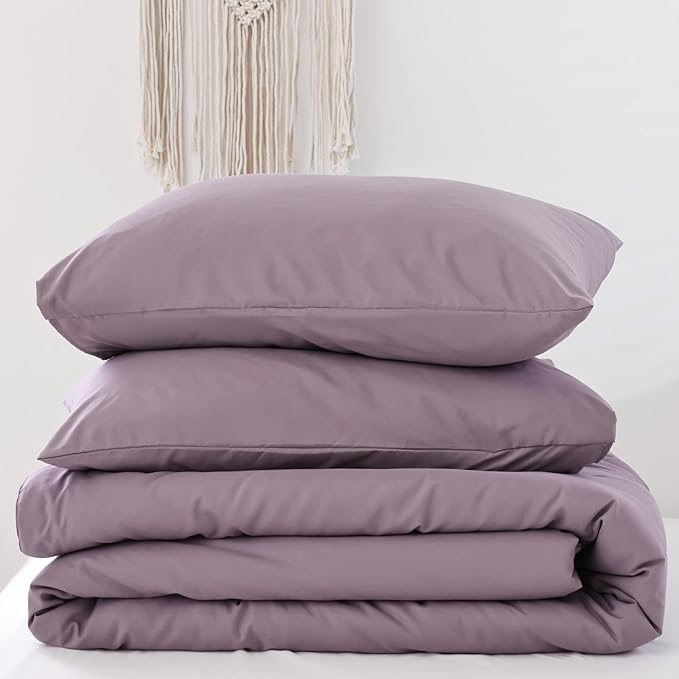 ROSGONIA King Size Comforter Set Dusty Purple, 3pcs (1 Boho Comforter & 2 Pillowcases) All Season Bedding Lightweight Bedspread Blanket Quilt