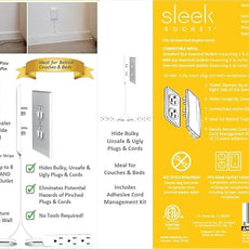 Sleek Socket Original & Patented Ultra-Thin Outlet Concealer With Cord Kit, Flat Extension With Multi Outlets Power Strip, Ideal for Home Improvement, Hide Bulky and Messy Cords