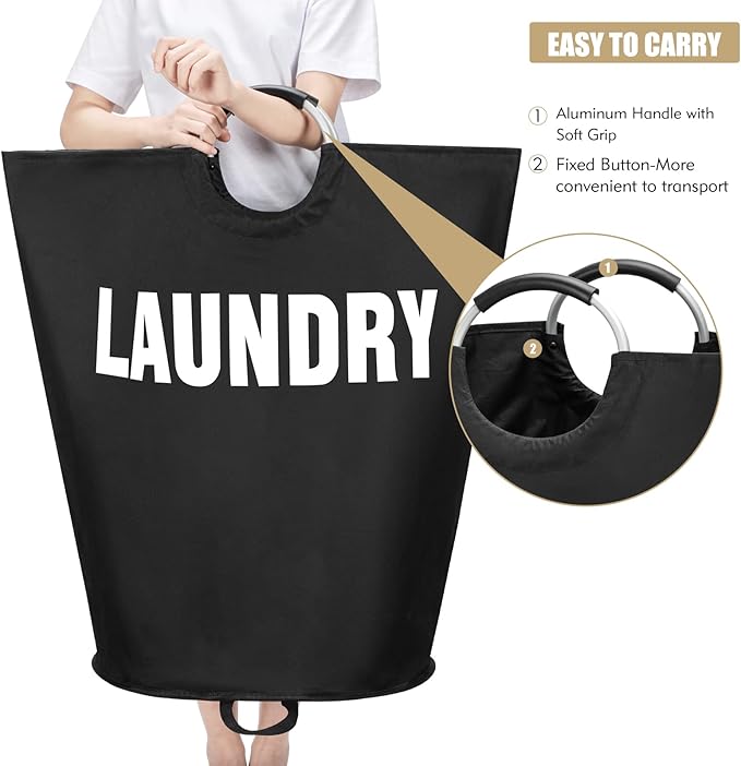 160L XX-Large Laundry Basket, Freestanding Tall Clothes Hamper, Collapsible Laundry Bag, Black