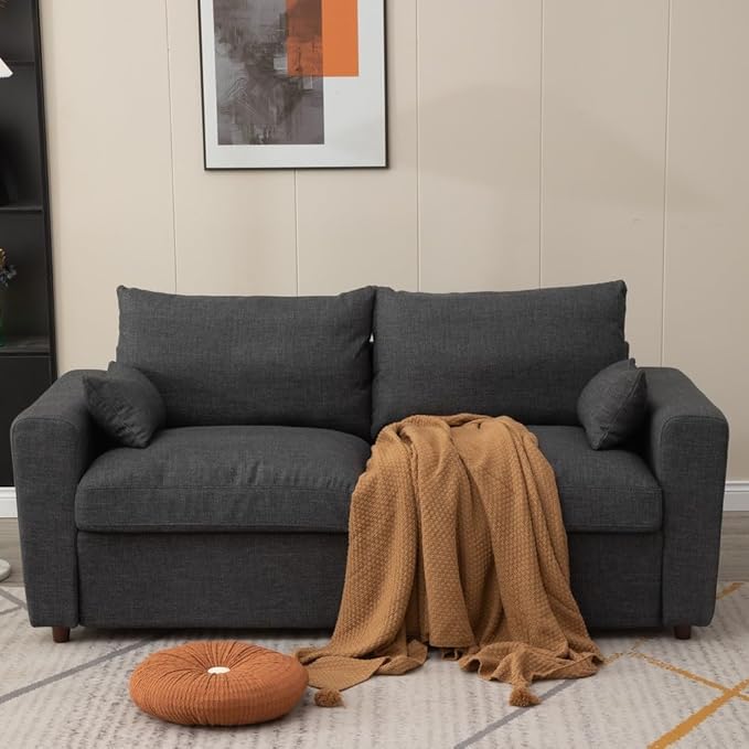 Panana Modern 2 and 3 Seats Loveseat Sofa Couch with Storage, Small Love Seat Couches for Living Room, Bedroom, Apartment, Office (Dark Gray Linen Fabric, 3 Seater)
