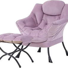 Tiita Lazy Chair with Ottoman, Modern Large Accent Lounge Armchair, Comfy Leisure Sofa Reading Chair with Footrest for Bedroom, Living Room, Dorm Rooms, Garden and Courtyard, Velvet Light Purple
