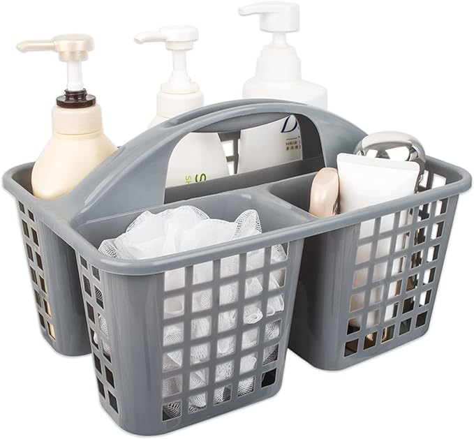 JiatuA Portable Shower Caddy Basket with Compartments Cleaning Supplies Organizer with Handle Plastic Storage Divided Tool Bin for Bathroom, Bedroom, Kitchen, College Dorm, Garden, Under Sink, Grey