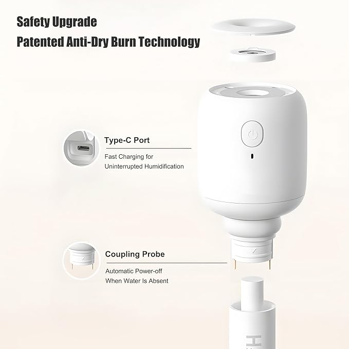 Portable mini humidifier stick, apply to all cup, water bottle, ultra quiet & delicate mist for bedroom, office desk, travel, car, convenient and efficient