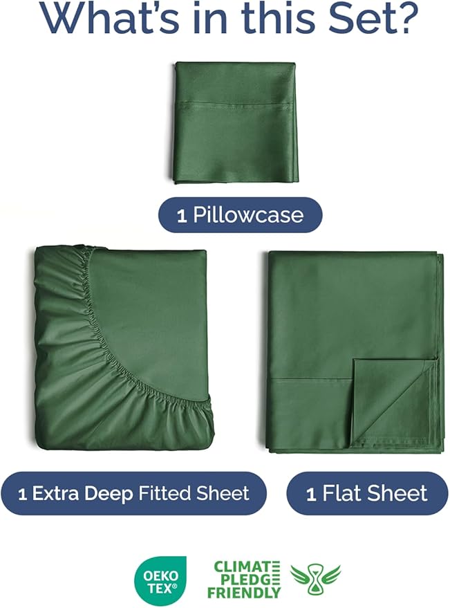 Extra Deep Pocket Twin XL Sheets - 3 Piece Breathable & Cooling Bed Sheets - Hotel Luxury Bed Sheet Set - Soft, Wrinkle Free & Comfy - Easily Fits Extra Deep Mattresses - Emerald Green Sheets Set