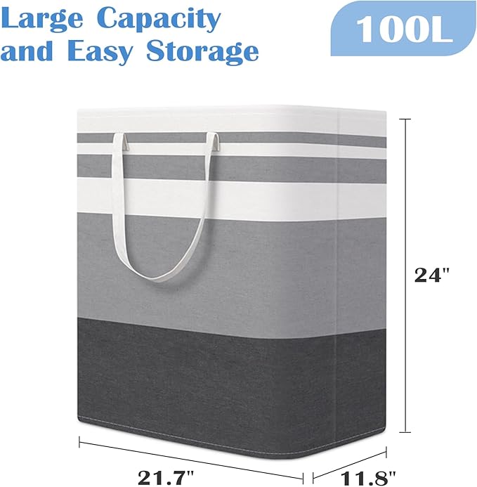 BlissTotes 3-Pack Laundry Basket, Freestanding＆Waterproof Laundry Hamper, Collapsible Tall Clothes Hamper with Easy Carry Handles for Clothes, Towels in the Family and Dorm,Gradient Grey,100L