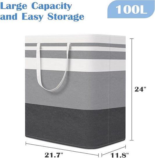 BlissTotes 3-Pack Laundry Basket, Freestanding＆Waterproof Laundry Hamper, Collapsible Tall Clothes Hamper with Easy Carry Handles for Clothes, Towels in the Family and Dorm,Gradient Grey,100L