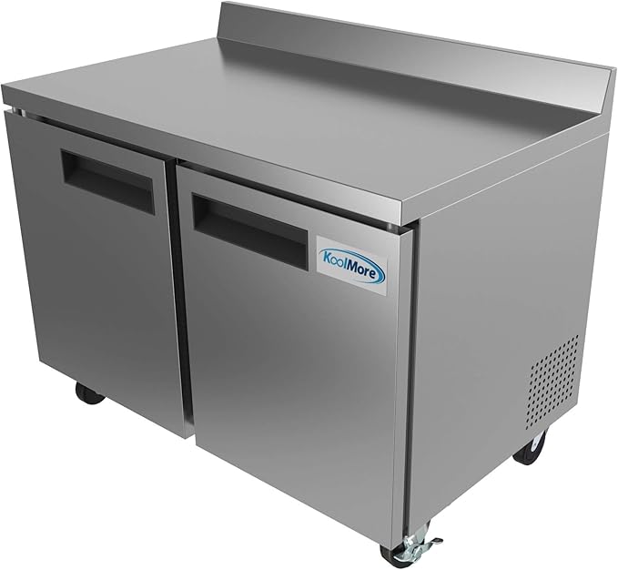KoolMore 48" Stainless Steel 2 Door Worktop Commercial Refrigerator with 3 1/2 Backsplash - 12 cu.ft (RWT-2D-12C)