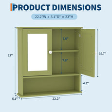 22.2 Inch Mirrored Medicine Cabinet for Bathroom, Over Toilet Wall-Mounted Storage Cabinet with Adjustable Shelf, Waterproof MDF Cabinet for Bathroom Organization