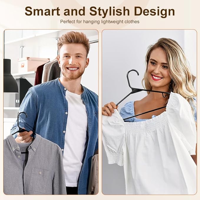 HOUSE DAY Black Plastic Hangers 16 Pack, Space Saving Coat Hanger, Clothes Hanger with Non Slip Hooks, Plastic Clothing Hangers for Closet, Ideal for Everyday Use on Shirts, Coats, Pants, Dress